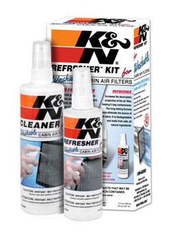 Los filtros de Aire de Cabina de K&N pueden ser limpiados con unos pasos sencillos con el Kit Refrescante 99-6000 de K&N